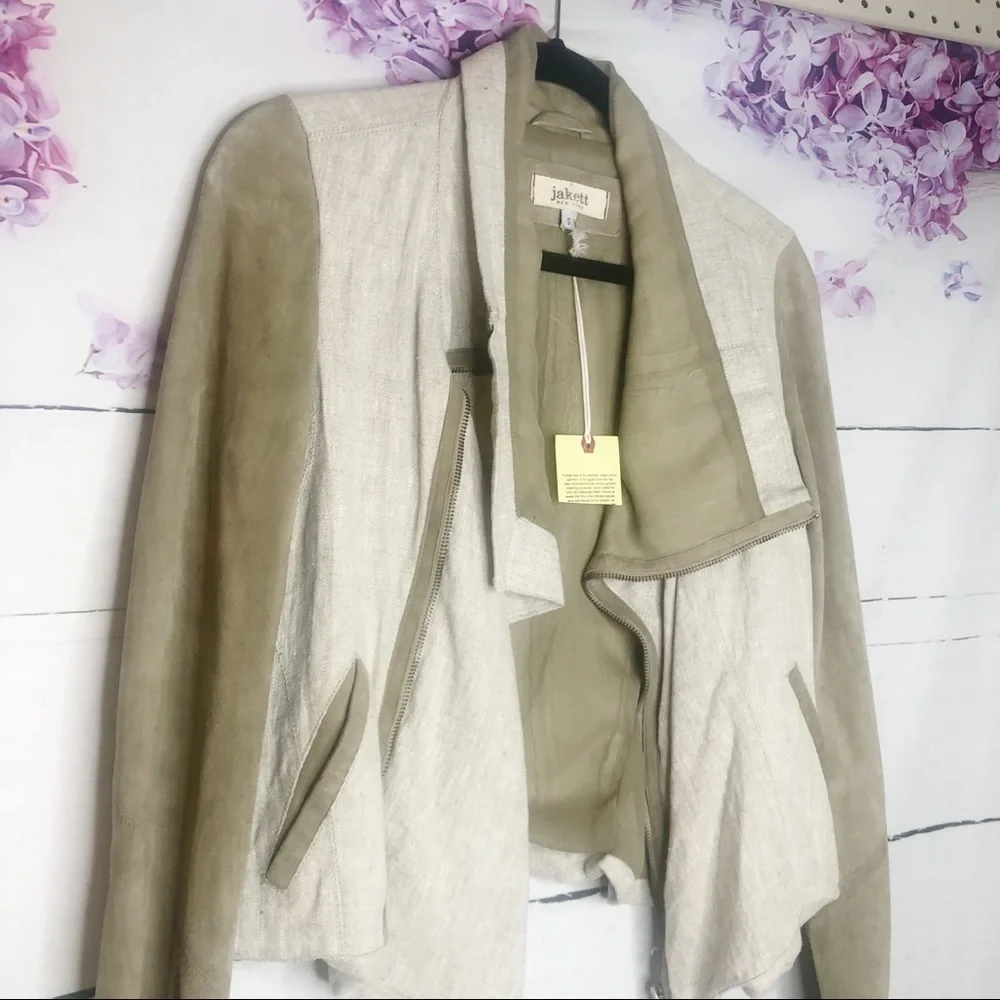 Jakett + Free People | Katherine Linen & Suede Leather Blazer